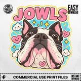 Boston Terrier Jowls T Shirt Graphic Cartoon Dog Face Illustration With Pink Lettering Artwork thumbnail 1