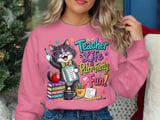 Whimsical 'Purrfectly Fun' Teacher Cat T-Shirt thumbnail 8