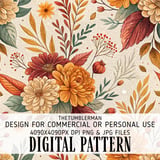 Autumn Flowers Tumbler Design, Digital Paper Pack, Floral Background, Watercolor, Fall Scrapbook Paper, Junk Journal, Seamless Pattern thumbnail 13