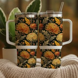 Chrysanthemum Tumbler Design, Floral Digital Download, Watercolor Flower Backgrounds, Junk Journal Pages, Printable Tumbler Png thumbnail 9