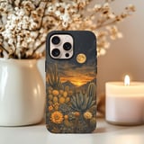 Desert Sunset Moon Tough Phone Case, Southwest Saguaro Cactus Phone Cover, Celestial Boho Botanical Night Sky Aesthetic Gift for Her thumbnail 4