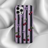 Dark Coquette Cherry Tough Phone Case, Lilac Purple Striped Bow Phone Cover, Gothic Ribbon Cherry Pattern Aesthetic Gift For Her thumbnail 5