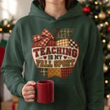 Teaching Is My Fall Sport Sweatshirt, Faux Patchwork Quilted Apple Teacher Hoodie, Autumn School Graphic Tee, Cozy Teacher Tote Bag thumbnail 15