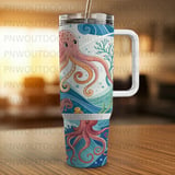 40oz Tumbler Sublimation Wrap, Octopus Seamless Pattern, Distressed Tapered, Under the Sea Digital Download, Ocean Creature Wrap thumbnail 2