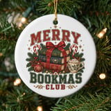 Merry Bookmas Club Ornament, Book Lover Christmas Gift, Cozy Bookish Holiday Tree Decor, Reader Gift, Cute Book Club Christmas Ornament thumbnail 1