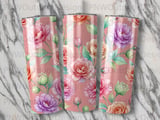 Peony Rose Watercolor Tumbler Wrap PNG, Floral 20oz Skinny Tumbler Sublimation Design, Digital Download Gift for Her, Seamless Floral thumbnail 7