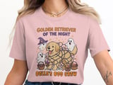 Cute Golden Retriever Halloween Sweatshirt, Spooky Ghosts and Candy, Dog Lover Fall Apparel, adult and kid size t-shirts thumbnail 1