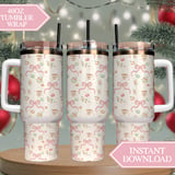 Digital Floral Pattern, Seamless Watercolor Teacup and Macarons, Pink Bows, Flower Illustration, Digital Bundle Pattern for Commercial Use thumbnail 10
