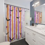 Halloween Shower Curtain and Bath Mat, Spooky Bats and Stripes Bathroom Decor, Cute Pastel Goth Bathroom Set, Retro Whimsigoth Housewarming thumbnail 3