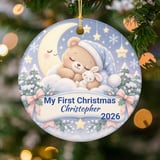 Baby First Christmas Ornament 2026, Personalized Teddy Bear Sleeping Moon Cloud Keepsake, Custom Newborn Boy Holiday Tree Ornaments thumbnail 2