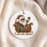 Black Santa Claus Ornament, Leopard Print Sleigh Christmas Decor, African American Santa Tree Hanging, Glam Retro Holiday Gift thumbnail 5