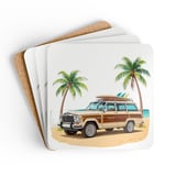 Grand Wagoneer Corkwood Coaster Set, The Waggy Beach Vibes, Car Lover Gift, Housewarming Gift, Drink Coasters, Beach Decor thumbnail 1
