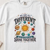 Teacher Appreciation Shirt, We Are All Different But In This School We All Shine Together Planets Space Vintage T-Shirt Sweatshirt thumbnail 3