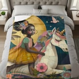 Afro Girl Unicorn Blanket Pillow Case: Dreamy Floral Art, Magical Fantasy thumbnail 8