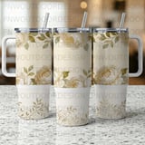 Luxury Gold Peony 40oz Tumbler Wrap, Seamless Distressed Tapered Sublimation Digital File, Elegant Floral Design, Free Car Coasters thumbnail 3