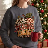Teacher Energy Sweatshirt Retro Apple Hoodie Vintage Boho Teacher Gift Cozy Fall Back To School Crewneck Leopard Checkered Teacher Tote Bag thumbnail 11