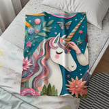 Magical Unicorn Blanket Pillow Pillow Case: Floral Girl Art, Rainbow, Fantasy thumbnail 7