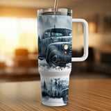 Vintage Truck 40oz Tumbler Wrap Design PNG, Misty Forest Mountain Classic Pickup Car Sublimation Wrap Digital Download for Him thumbnail 12