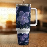 Ethereal Violet Floral 40oz Tumbler Wrap Sublimation Design, Distressed Seamless Digital File, Purple Flower Print, Tapered Mug PNG thumbnail 10