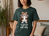 Funny Cat T-Shirt, "I'll scratch your itch for FREE" Cute Kitten Graphic Tee, Cat Lover Gift, Playful Feline Art thumbnail 4