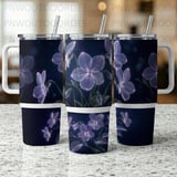 Ethereal Violet Floral 40oz Tumbler Wrap Sublimation Design, Distressed Seamless Digital File, Purple Flower Print, Tapered Mug PNG thumbnail 7