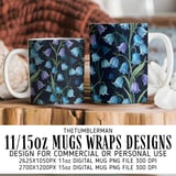 Bluebell Flower Tumbler, Digital Download, Watercolor Floral, Scrapbook Paper, Floral Junk Journal, Dark Bluebell, Tumbler Design PNG thumbnail 4