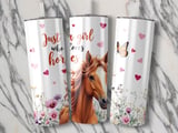 Horse Girl Tumbler Wrap, Seamless 20oz Skinny Tumbler Design, Butterfly and Heart Tumbler, Horse Lover Gift, Cute Floral Tumbler thumbnail 2