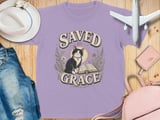 Saved By Grace Cat Youth T-Shirt, Christian Faith Shirt, Whimsical Pet Lover Tee, Inspirational Gift For Her, Vintage Boho Religious Apparel thumbnail 11