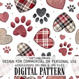Digital Bundle Pattern, Hearts and Paw Prints, Seamless Pattern, Valentine Sublimation Design, Pet Lover, PNG, JPG, Digital Paper, Fabric thumbnail 1