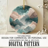 Digital Clouds Pattern, Teal Pink Cloudscape, Geometric Waves, Art Deco, Background, Texture, Digital Paper Bundle, Scrapbook Paper Digital thumbnail 3