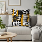 Abstract Floral Velveteen Blanket, Boho Black White Yellow Throw Pillow, Modern Botanical Woven Blanket, Eclectic Art Decor Gift Idea thumbnail 17