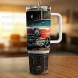 Classic Car 40oz Tumbler Sublimation Design, Vintage 1957 Chevy Barn Rustic Tumbler Wrap Digital PNG File, Distressed Seamless thumbnail 8