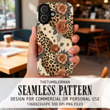 Digital Pattern, Leopard Print, Floral, Rose, Seamless Pattern, Digital Bundle, Fabric Design, Tumbler Wrap Design, Sublimation Design thumbnail 6