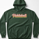 Pickleball Gildan Fleece Hoodie, Pickleball Vintage 70s Rainbow Layered Script, Warm Court Pullover thumbnail 5