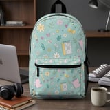 Cute Floral School Supplies Pattern Backpack, Aesthetic Teacher Student Notebook, Cottagecore Flower Print Spiral Notebook thumbnail 1
