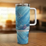 40oz Tumbler Sublimation Wrap Digital Design, Ocean Life Manta Ray Coral Reef Seamless Distressed Tapered thumbnail 8