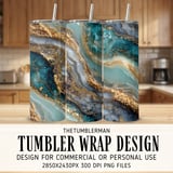 20 oz Skinny Tumbler Wrap Sublimation Design, Abstract Agate, Teal Gold, Straight and Tapered Wrap png, Digital Download thumbnail 1