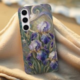 Art Nouveau Iris Tough Phone Case, Stained Glass Floral Phone Cover, Botanical Mosaic Pattern Gift for Her, Purple Flower Aesthetic Cover thumbnail 6