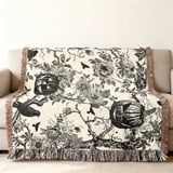 Gothic Toile Halloween Woven Blanket, Vintage Dark Academia Throw Pillow & Tapestry Blanket, Spooky Victorian Botanical Pumpkin Home Decor thumbnail 12