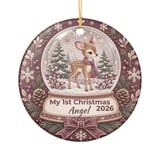 Baby First Christmas Ornament, Custom Woodland Deer Snow Globe Keepsake, Personalized Fawn Ornaments, Rustic Winter Holiday Tree Decor thumbnail 3