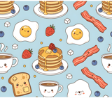 Digital Pancakes Pattern, Breakfast Food Print, Egg and Bacon Design, Cute Kawaii Art, Food Lover Gift, Digital Bundle, Fun Seamless Repeat thumbnail 8