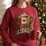 Coffee Weather Sweatshirt, Cozy Fall Coffee Lover Hoodie, Rustic Quilted Patchwork Print Autumn Aesthetic Crewneck, Cute Fall Tote Bag thumbnail 7