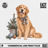 Christmas Golden Retriever PNG Clipart, Watercolor Holiday Dog Sublimation Design, Rustic Farmhouse Winter Pet Digital Download Printable thumbnail 1