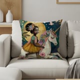 Afro Girl Unicorn Blanket Pillow Case: Dreamy Floral Art, Magical Fantasy thumbnail 1
