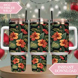 Hibiscus Tumbler Design, Tropical Flower Digital Paper, Colorful Floral Backgrounds, Printable Tumbler Png, Junk Journal Pages, Digital thumbnail 8