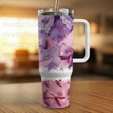 Bows Sublimation Wrap, 40oz Tumbler Design, Seamless, Distressed Tapered Digital Download, Pink and Purple Bows thumbnail 2