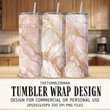 20 oz Skinny Tumbler Wrap, Pink Marble Gold Veins, Sublimation Design, Straight and Tapered, png Digital Download thumbnail 1