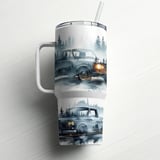 Vintage Truck Tumbler Wrap 40oz Digital Design, Classic Pickup Forest Mountains Sublimation PNG File, Gift for Him, Outdoorsy Men's Tumbler thumbnail 6
