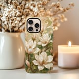 Magnolia Flower Tough Phone Case Art Nouveau Pearl Mosaic Case Elegant Botanical Floral Phone Cover Vintage Aesthetic Gift for Her thumbnail 4
