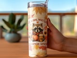 Fall Raccoon 20oz Tumbler Wrap, Pumpkin Spice Girl, Autumn Leaves, Seamless Design, Cute Animal Tumbler, Coffee Lover Gift, Digital PNG thumbnail 4